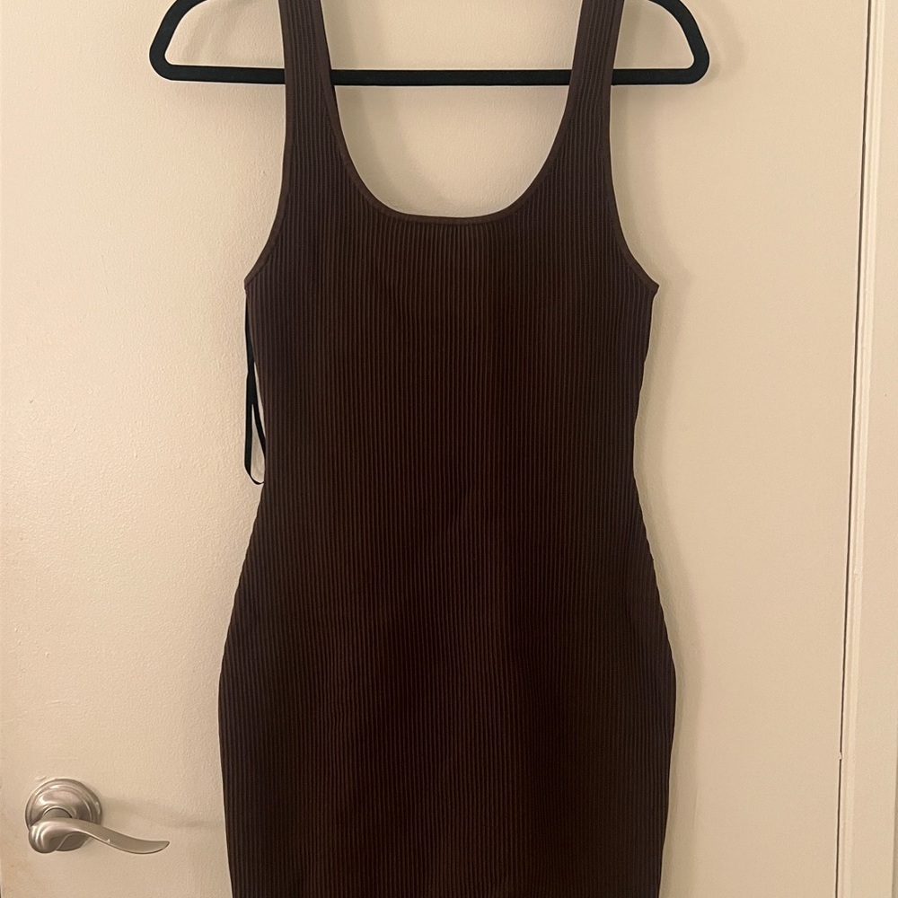 Aritzia Chocolate Ribbed, Bodycon Mini Dress
